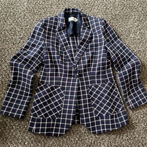 BLANCHE Navy Plaid Blazer with Burgundy and White Windowpane size 36/8